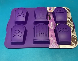 Trudeau Silicone 6ct Halloween Tombstone Jumbo CUPCAKE Baking Pan Mold Purple - Picture 1 of 5
