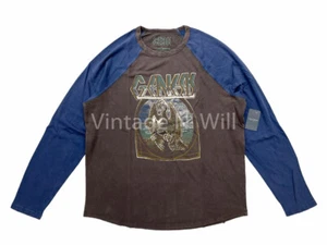 Lucky Brand Herren L blau/schwarz Waschung Genesis Band Distress Baseball Raglan T-Shirt - Bild 1 von 4