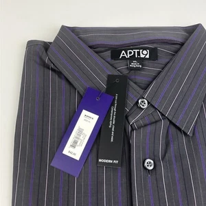 NWT Men's Black/Grey/Purple Striped Modern Fit Dress Shirt Size XL 26" X 32" - Picture 1 of 4