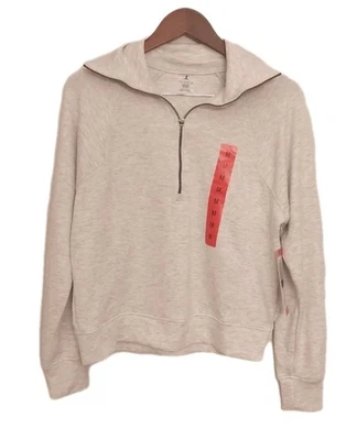 Top Danskin Luxe para mujer con media cremallera, plateado/gris, talla: patrón mediano Luxe, nuevo con etiquetas Foto 1 de 4