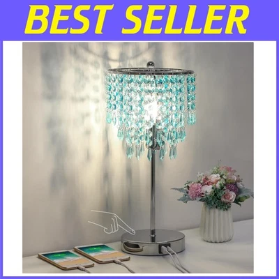 水晶台灯带双USB端口,3路可调光 — 第 1/4 张图片