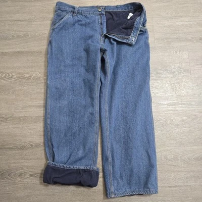 Faded Glory Fleece Lined Carpenter Blue Jeans Heavy Insulated Work Pants 40x32 - Image 1 of 4