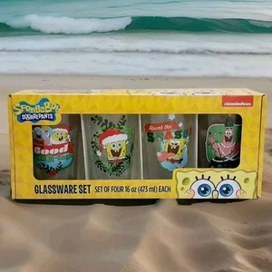 Spongebob Squarepants & Patrick 4 piece Drinking Glass Set Christmas NEW - Picture 1 of 12