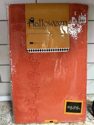 Orange Harvest Tablecloth Halloween solid color Pumpkin Cutout In Hemline 60x84" - Image 1 of 4