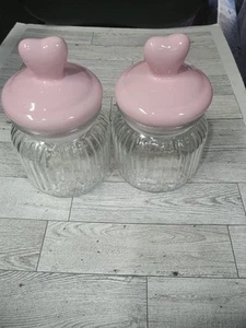 Valentinstag Glas Behälter Bonbonglas Herz Rosa Deckel Klar Glas 7" Hoch Menge 2 - Bild 1 von 9