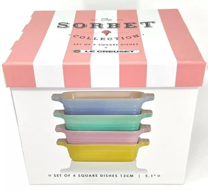 Le Creuset Square Dishes 13cm Sorbet Set of 4 Stoneware Multicolor Box Japan New - Picture 1 of 8