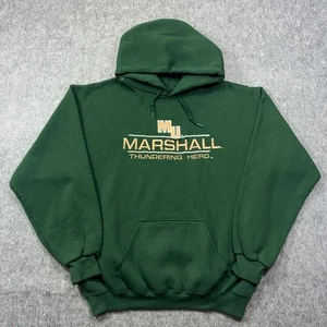Vintage 90s Logo 7 Marshall Thundering Herd Hoodie Large Green Embroidered L USA - Picture 1 of 8