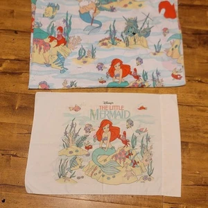 Vtg 1980s 90s Disney The Little Mermaid Flat Bed Sheet & Pillowcase - Bild 1 von 5