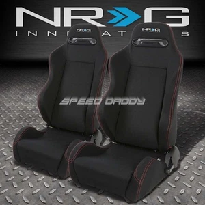 2 X NRG TYPE-R FULLY RECLINABLE RED STITCH RACING SEATS+ADJUSTABLE SLIDER BLACK - Picture 1 of 4