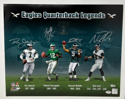 Foto firmada por Jaworski, Cunningham, McNabb And Foles Eagles QBs 16x20 PSA LOA 595 Foto 1 de 4