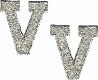 Silver Letter V Patch Metallic Varsity Block Letterman Iron on (2 1/2" in) - Image 1 of 2