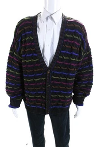 Mondo Di Marco Mens Four Button Striped Cardigan Sweater Black Multi Size Large - Imagen 1 de 4