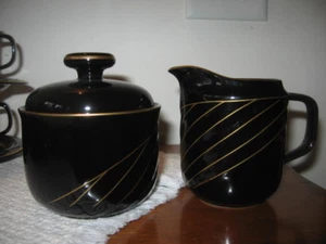 Sango Solitude Black 1131 Elite Fine China Cup & Saucer Sets, Cream & Sugar Set - Picture 1 of 11