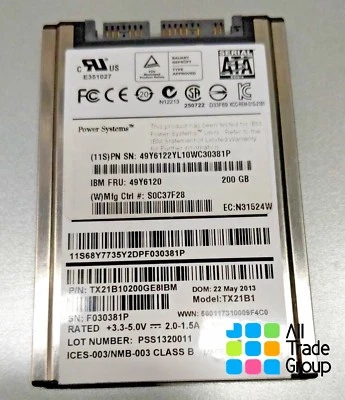 49Y6120 IBM 200GB MLC USATA III 1.8 PULGADAS EMPRESARIAL 6GB/S UNIDAD DE ESTADO SÓLIDO SSD Foto 1 de 4