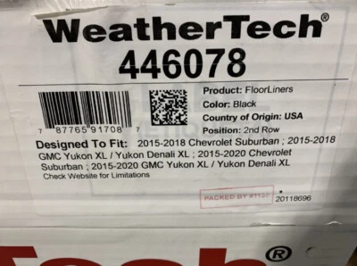 WeatherTech 446078 2015-2020 GMC Yukon XL Denali XL segunda fila revestimiento de piso negro Foto 1 de 4