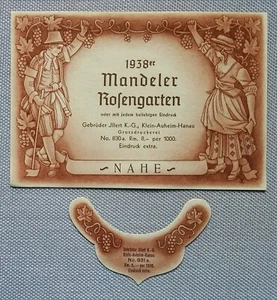 Old Wine Label Sample Label 1938 Mandeler Rosengarten Near Illert - Picture 1 of 2