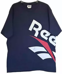 Vintage Reebok Men’s XL T-Shirt Wrap Around Vector Logo Blue USA 90’s - Picture 1 of 10