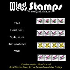 Australian Decimals 1970-71 Coil Stamps Wildflowers 2c, 4c, 5c, 6c Strips 4, MNH