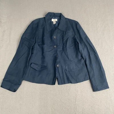 Chadwicks Women's size 12 Linen Blend Blue Boyfriend Blazer Jacket Coasta - Image 1 of 4