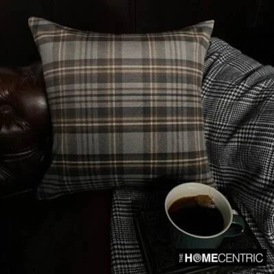 Gray Winter Plaid Throw Pillow Cover Holiday Velvet Pillowcase - Plaidscape Gray - Image 1 of 4