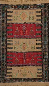 Geometric Brown/ Rust Hand-Woven Kilim Oriental Area Rug Wool Tribal Carpet 3x6 - Picture 1 of 16