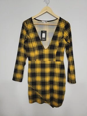 Vestido de moda Nova para mujer talla grande como si mini amarillo a cuadros asimétrico nuevo con etiquetas Foto 1 de 4
