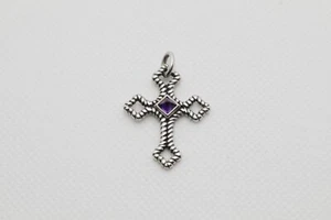 James Avery Sterling Silver Twisted Rope Cross With Amethyst Pre Owned - Picture 1 of 3