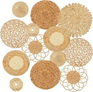 Set of 13 Boho Wall Basket Decor Woven Rattan Flat Wall Baskets Handmade Boho Wi - Picture 1 of 6