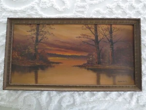 Original HASSELBAR SIGNED Framed LANDSCAPE PAINTING on Board - 21-1/2" x 11-1/2" - Picture 1 of 6