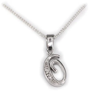 Ciondolo Charm Lettera Oppure Zirconia 12 MM Argento 925 Incl. Catena - Foto 1 di 3