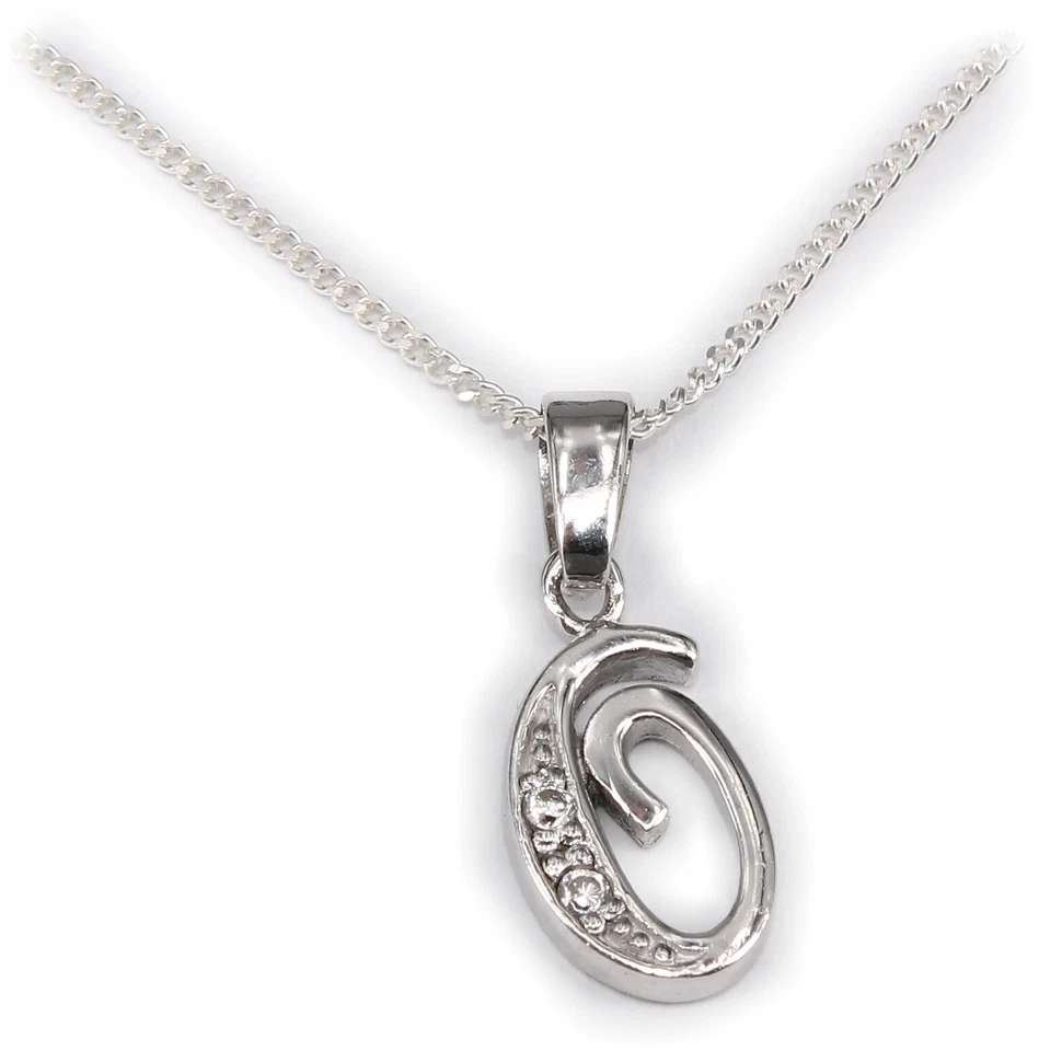 Ciondolo Charm Lettera Oppure Zirconia 12 MM Argento 925 Incl. Catena - Immagine 1 di 3