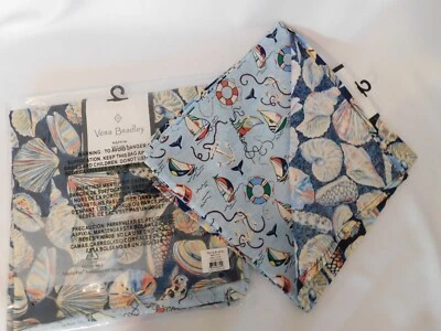 VERA BRADLEY Cloth Cotton Napkins set of 4 - Morning Shells & Really Regatta NWT