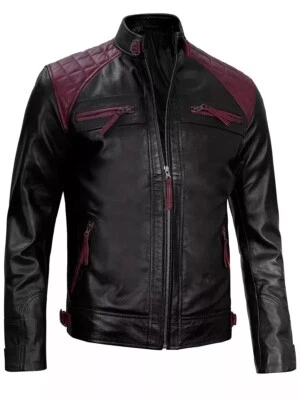 Men's Black Quilted Retro Style Real sheepskin Slim Fit Custom Leather Jacket - Image 1 of 3