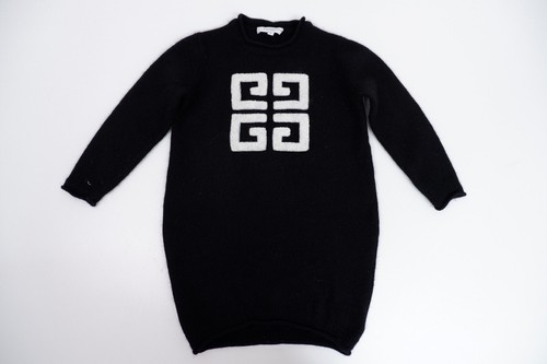 Abito Givenchy Maglione Lana Lavorato a Maglia Ragazza Età 6 Anni Stampa Logo Nero