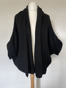 MADE IN ITALY Black Cardigan One Size Mohair Wool Blend Oversized Open