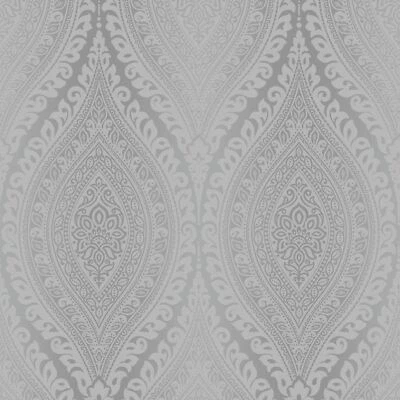 GRANDECO A17703 GLITTER HIGHLIGHTED WALLPAPER IN SILVER KISMET DAMASK - Image 1 of 3