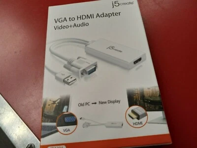 J5 Create VGA To HDMI Video + Audio Adapter White JDA204 - Image 1 of 2
