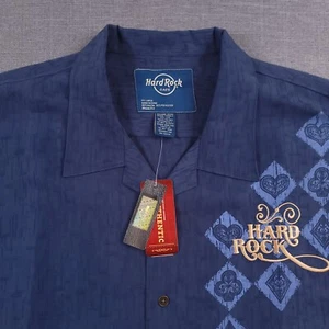 NWT Hard Rock Cafe Men's 2XL Hollywood Casino Poker Button-Up Shirt Blue - Picture 1 of 17