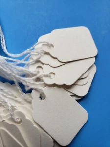 White Merchandise Price Tags w/ String Retail Jewelry Strung Blank Large Small - Picture 1 of 3