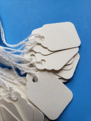 White Merchandise Price Tags w/ String Retail Jewelry Strung Blank Large Small - Image 1 of 3