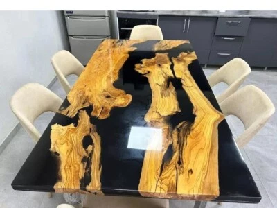 Black Epoxy Resin Dining Table Acacia Wooden Live Edge Walnut Hallway Furniture - Image 1 of 4