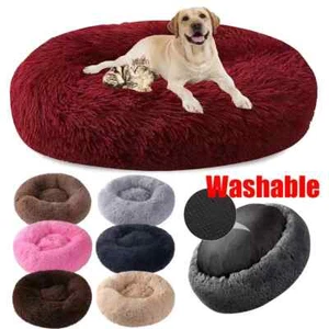 New Large Cat Dog Pet Calming Bed Comfy Fluffy Soft Dog Bed Round Soft Plush UK - Picture 1 of 18