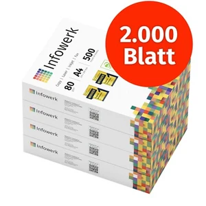 Druckerpapier Kopierpapier 2000 Blatt A4 80g Hochweiß PEFC-Zertifikat Infowerk - Bild 1 von 3