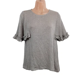 Ro&De Top Blouse Shirt Women Size S Gray Round Neck Knit Short/S - Picture 1 of 8