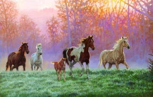 Impresión artística Morning Sun de Chris Cummings caballo rancho paisaje occidental 22x34 - Imagen 1 de 1