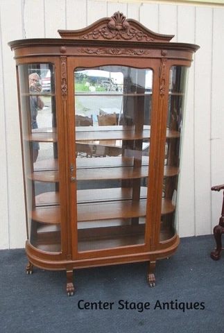 63309 Large Antique Victorian Oak China Cabinet Curio Cover