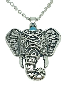 Lindo Collar Colgante Cabeza de Elefante Plata y Turquesa Detalle Filagree - Imagen 1 de 3