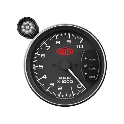 SAAS 127mm 5 Inch Monster 0-10k RPM Tachometer Gauge LED Shift Light Black Gauge - Image 1 of 4