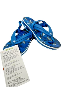 Crocs Kids Flip Flops Sandals Blue Sharks Elastic Heel Strap Youth Size C 10 - Imagen 1 de 4