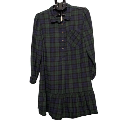 Vestido Time and Tru para mujer verde azul a cuadros manga larga con volantes dobladillo XL 16 18 otoño Foto 1 de 4